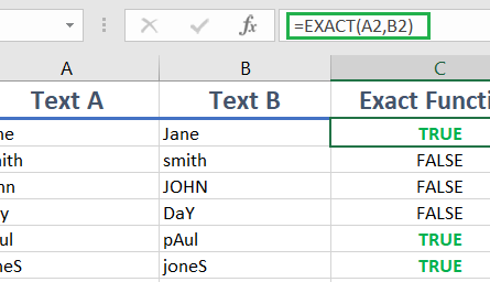 EXACT 445x256 - How to use the Excel EXACT function