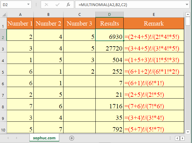 How to use the Excel MULTINOMIAL function