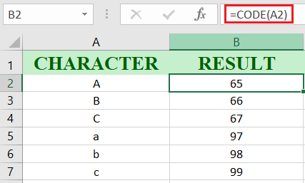 How to use the Excel CODE function
