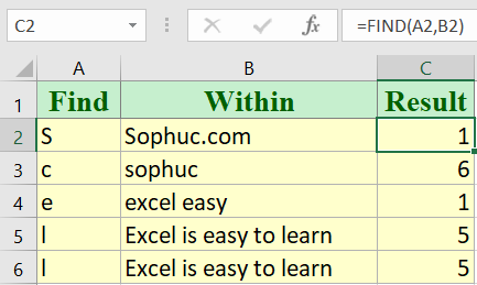 excel find function 3 - How to use the Excel FIND function