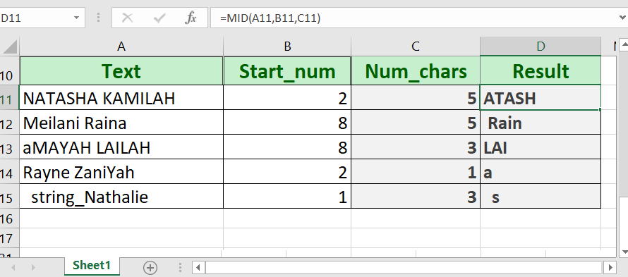 How to use the Excel MID function