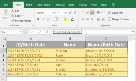 excel replace function 445x265 - How to use the Excel REPLACE function