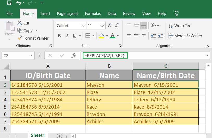 How to use the Excel REPLACE function