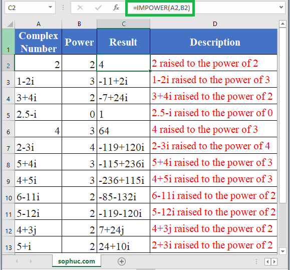 IMPOWER Function in Excel 1 - How to use IMPOWER Function in Excel
