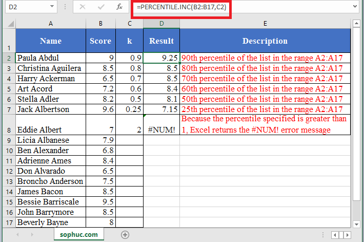 PERCENTILE.INC Function in Excel - How to use PERCENTILE.INC Function in Excel