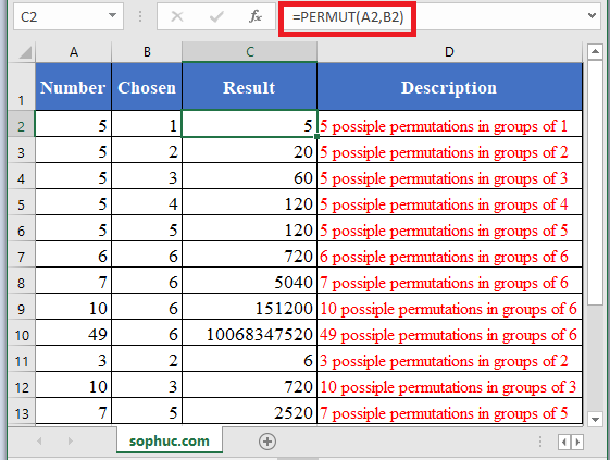 PERMUT Function in Excel 1 - How to use PERMUT Function in Excel